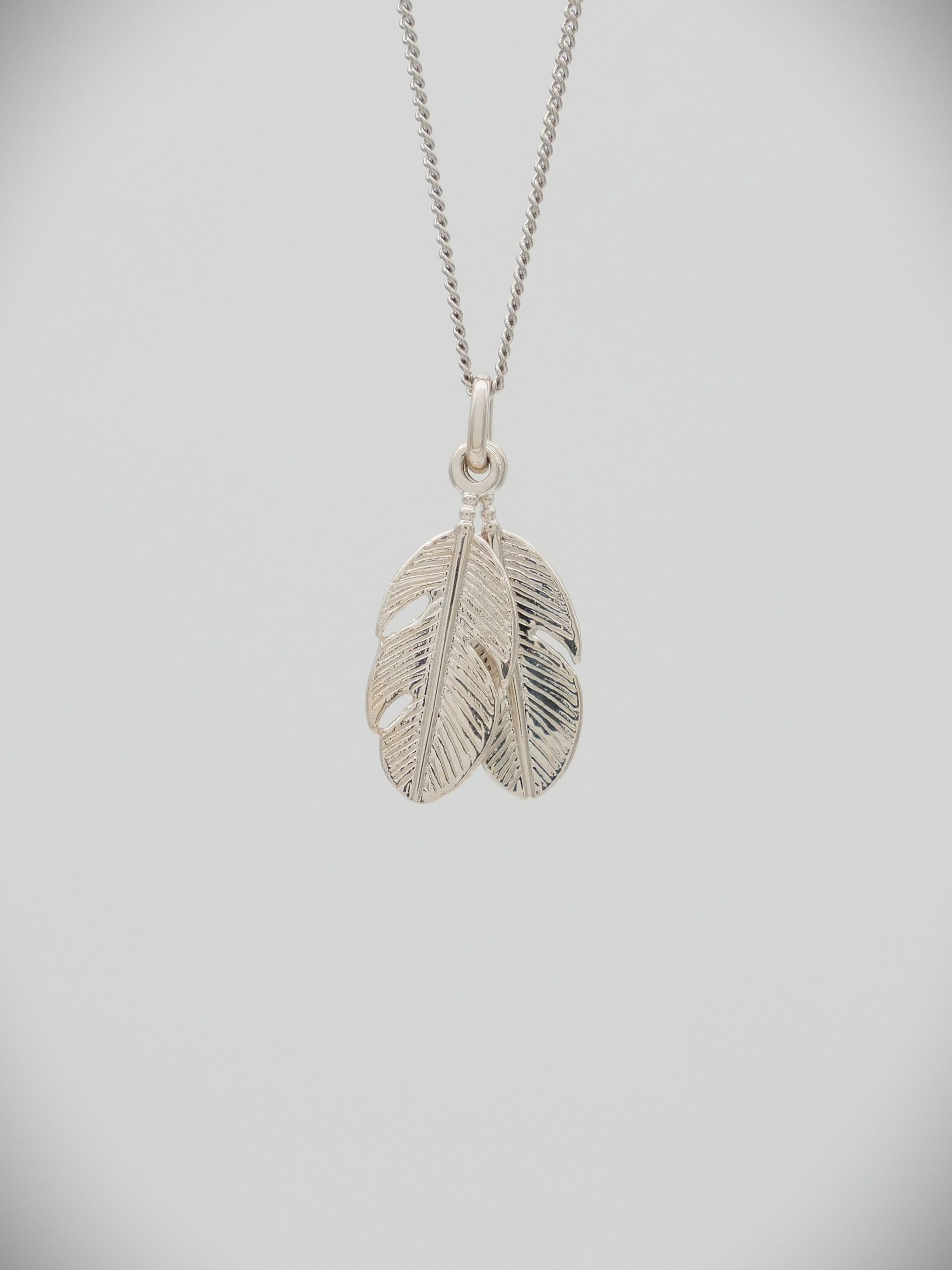 Sterling Silver Twin Feather Charm Necklace