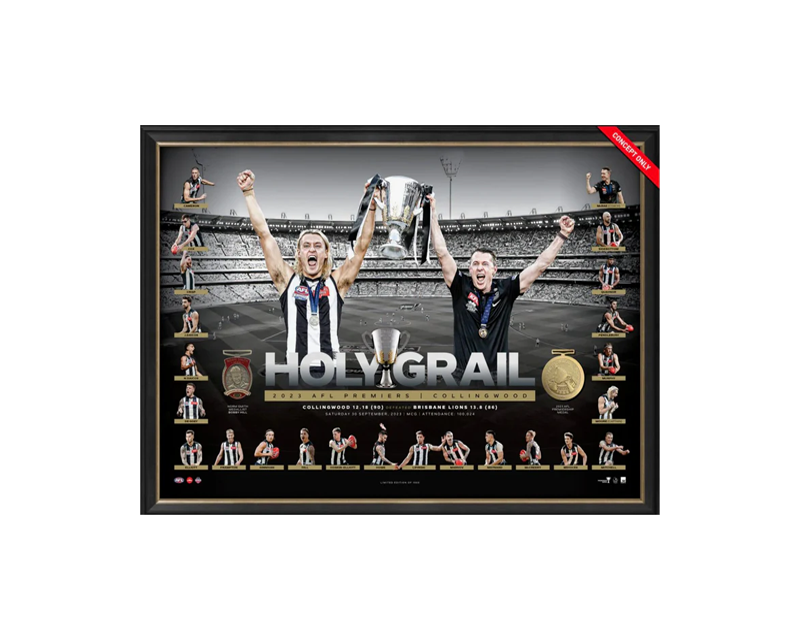 Collingwood Magpies 81CM x 111CM Holy Grail Poster Wooden Frame