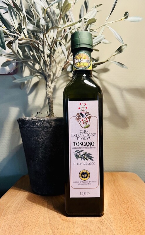 Olio Extra Vergine di Oliva Toscana, 0,50 Liter - besonders säurearm, mild-fruchtig,  geschützte Herkunft, zertifiziert.  Gut geeignet zu Salat, Gemüse und Fisch oder zum Dippen mit Brot und Salz