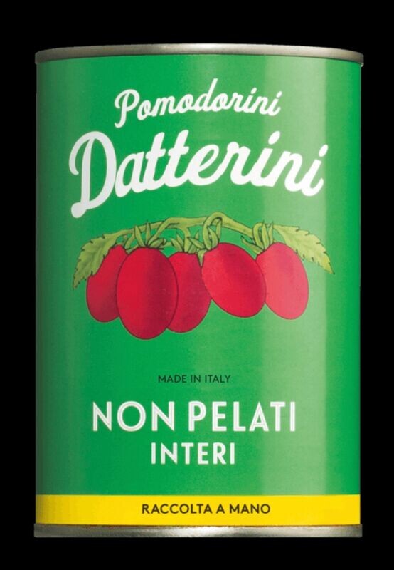 Kleine, aromatisch-süße Datteltomaten, ungeschält, in Tomatensaft konserviert. Auf fruchtbaren Vulkanböden in Kampanien gewachsen, sonnenreif von Hand gepflückt und schonend verarbeitet Kleine, aromatisch-süße Datteltomaten, ungeschält, in Tomatensaft konserviert. Auf fruchtbaren Vulkanböden in Kampanien gewachsen, sonnenreif von Hand gepflückt und schonend verarbeitet