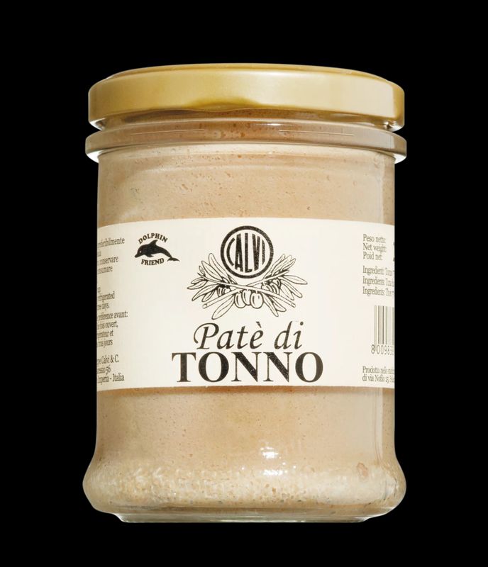 Fischspezialitäten aus Ligurien - Thunfisch Pâté mit Olivenöl und Salz - aus dem Hause Calvi, 200g Glas - ideal als Brotaufstrich oder Basis für Vitello tonnato! Fischspezialitäten aus Ligurien - Thunfisch Pâté mit Olivenöl und Salz - aus dem Hause Calvi, 200g Glas - ideal als Brotaufstrich oder Basis für Vitello tonnato!