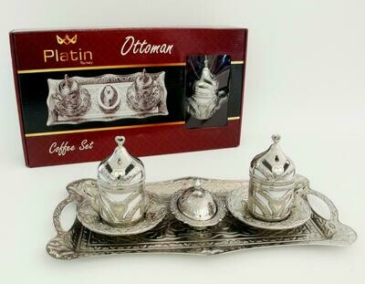 Turkish coffee set for 2 People (10 pcs) set with tray silver Colour gift RRP 50 pound