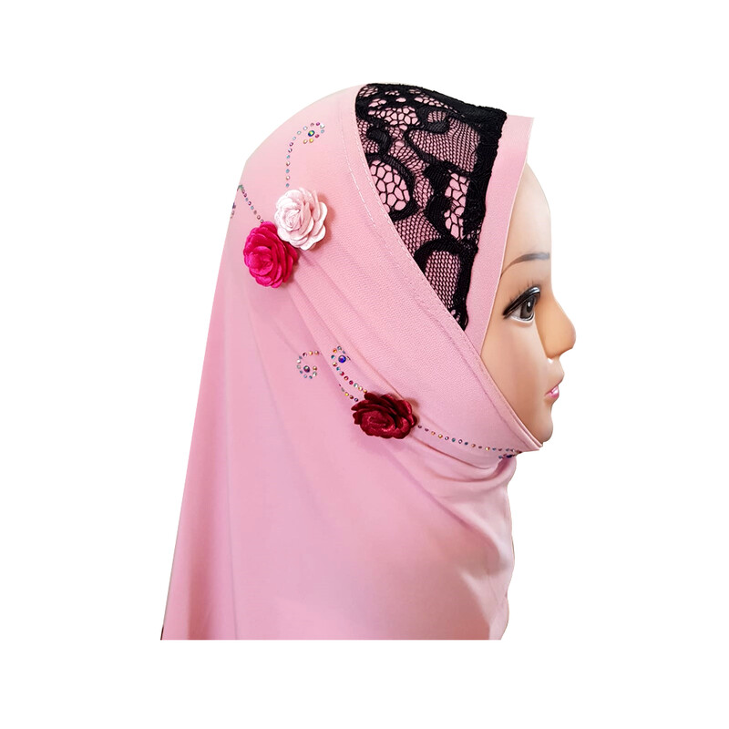 Fancy 1 piece Beautiful Quality Children kids Medium Hijab with flowers and beads Head cover scarf