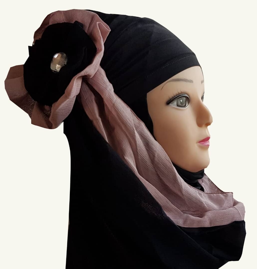 Fancy Two pieces Flower Hijab Head wear cover scarf Islamic dress High Quality