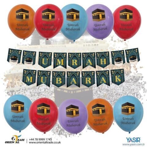 Ramadan, Hajj, Umrah &amp; Eid decoration (10 balloons&amp;15banners)Islamic celebration, Model: Umrah Mubarak
