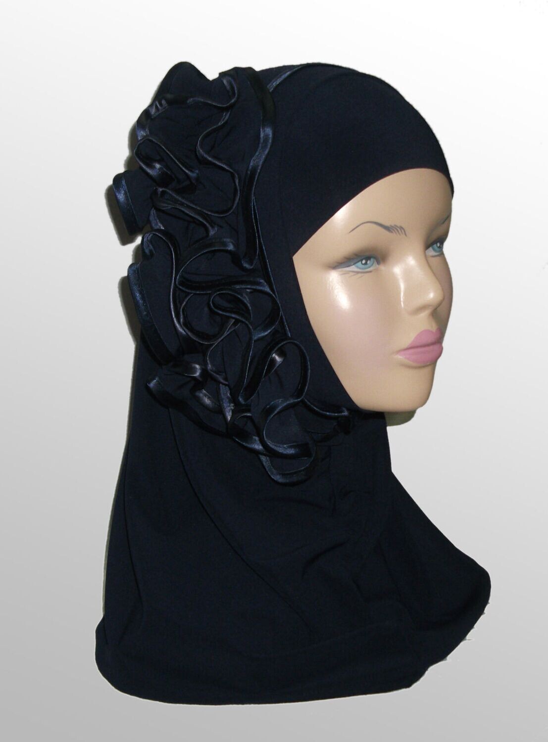 Fancy Two pieces Flower Hijab Head wear cover scarf Islamic dress High Quality, Colour: Black