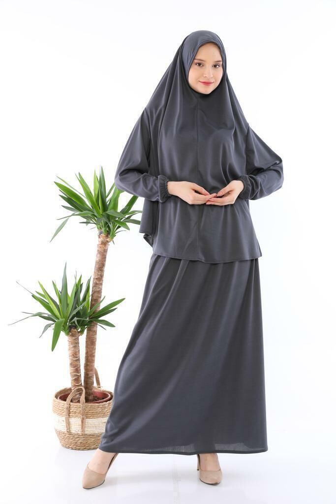 2pc Muslim Women Prayer Dress  sleeve Scarf Hijab Jilbab Cover full Body, Colour: Grey
