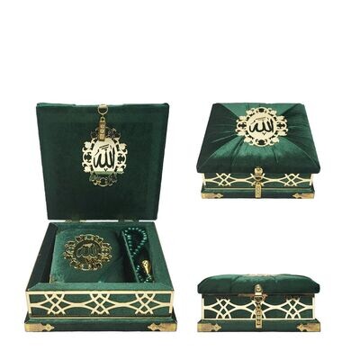 Fancy Large Eid Gift Box Velvet with full Qur&#39;an Osmani Arabic Script Tasbeeh Islam decoration