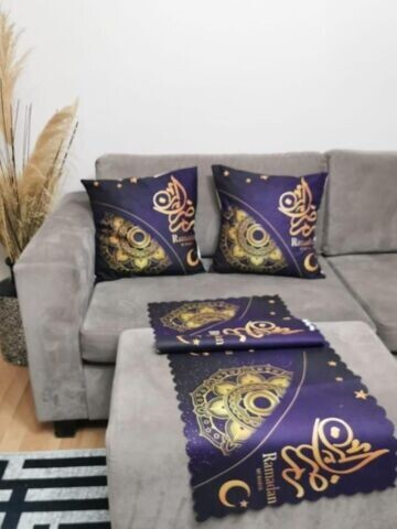 Ramadan decoration 3 pieces Ramadan set, 2 pillows cover, 1 table cover, Color: Navy