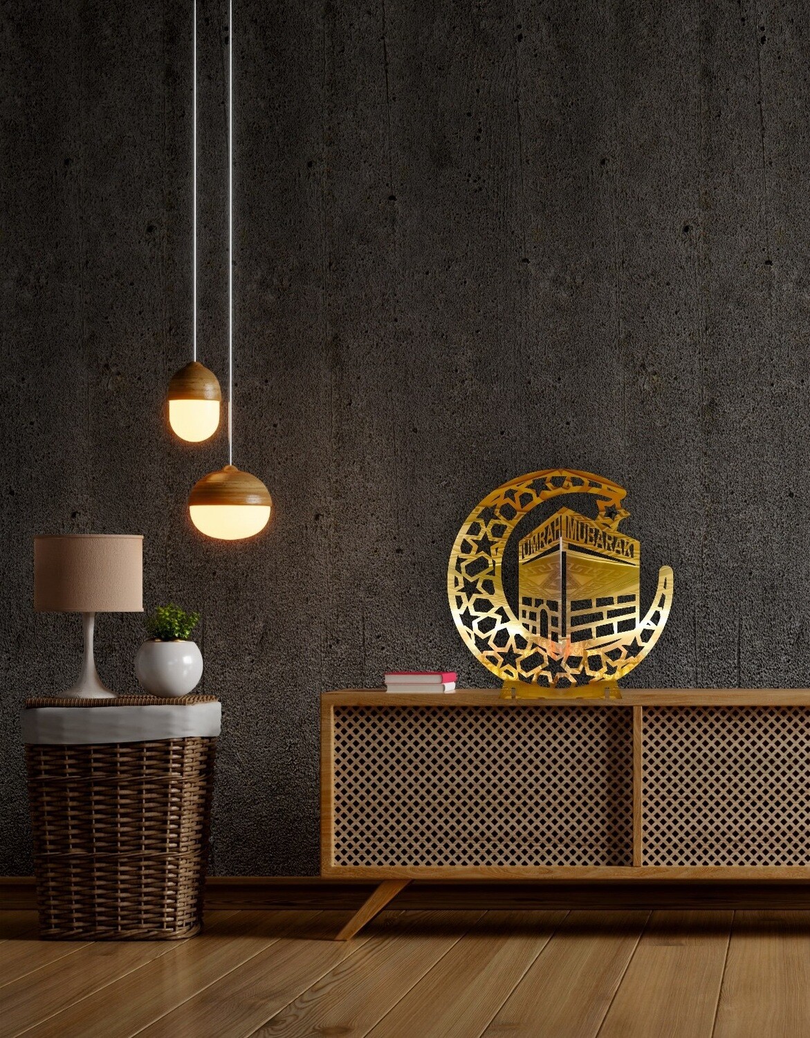 Umrah Mubarak  Wooden Crescent Hilal Ornament for Home Decoration, ​the Islamic celebration
