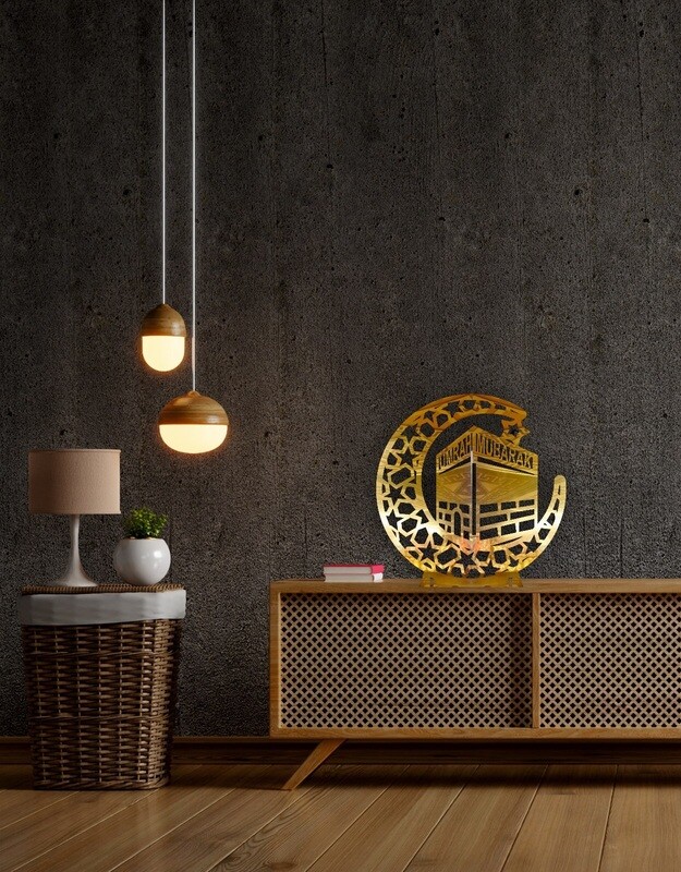 Umrah Mubarak  Wooden Crescent Hilal Ornament for Home Decoration, ​the Islamic celebration