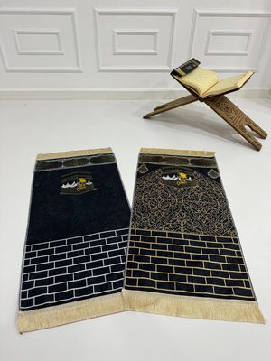 Islamic thin velvet prayer mat, rug, janamaz, Salat mat Kaba designs Children Turkish
