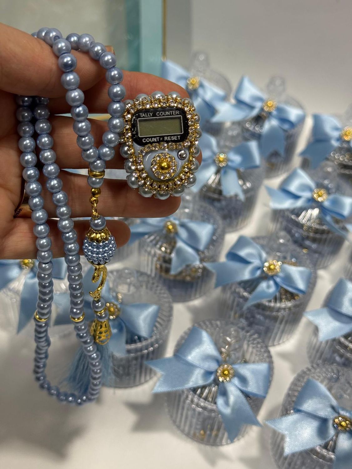 2x Fancy Tasbeeh &amp; Finger masbaha in Transparent Gift Boxes wedding engagement