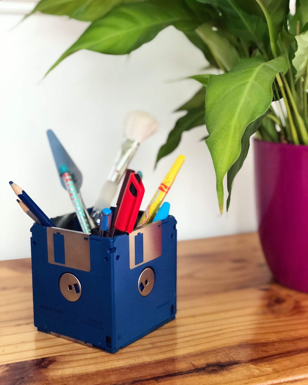 Floppy Disk Desk Tidy - Upcycled (Blue)