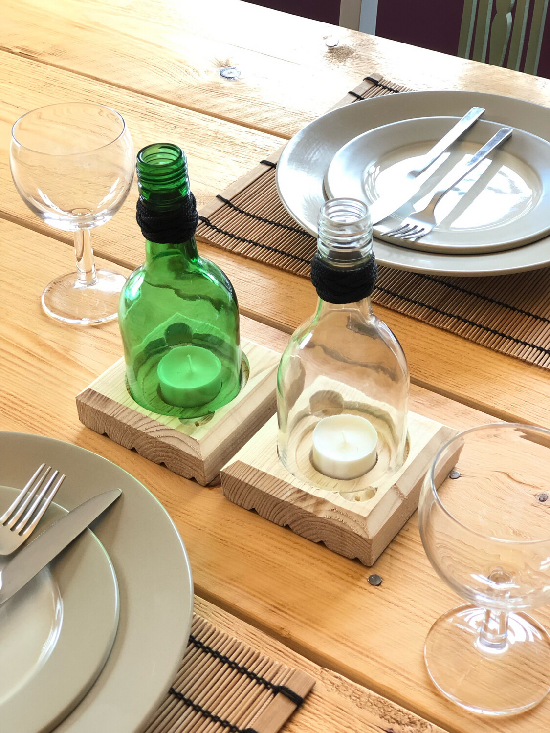 Wine Bottle Hurricane/Storm Lantern. Single lantern with black cord.