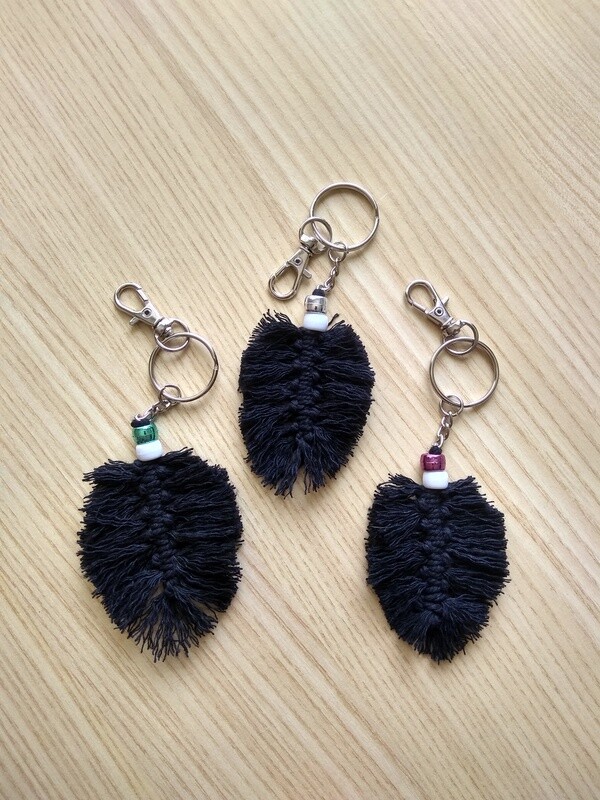 Black Keychain Macrame Feather Fringe Key Chain