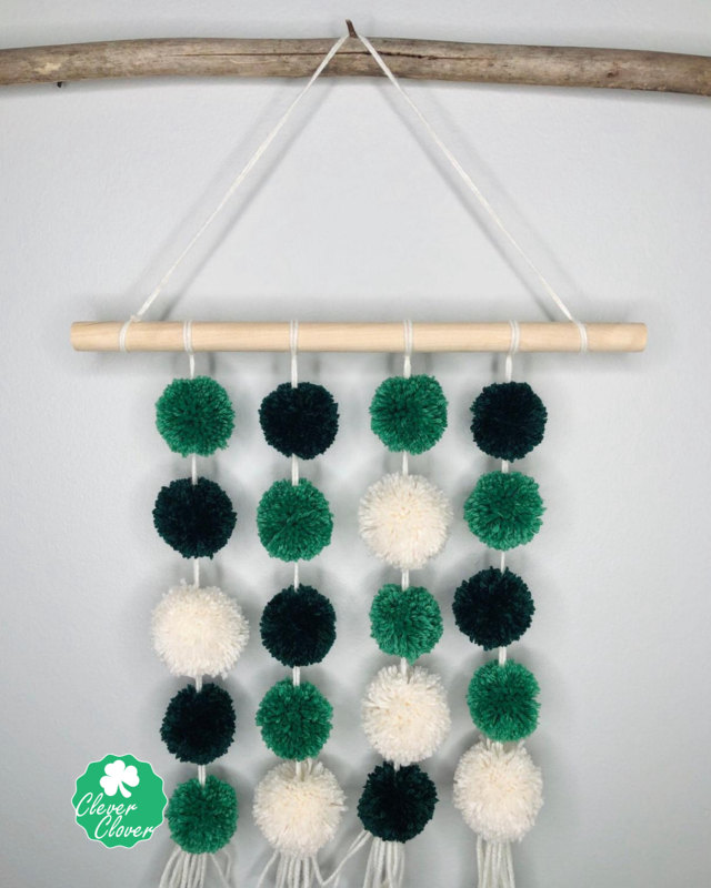 Pom Pom Wall Hanging, Green and White Pom Poms Hanging Wall Art, Soft Pom Pom Wall Decor