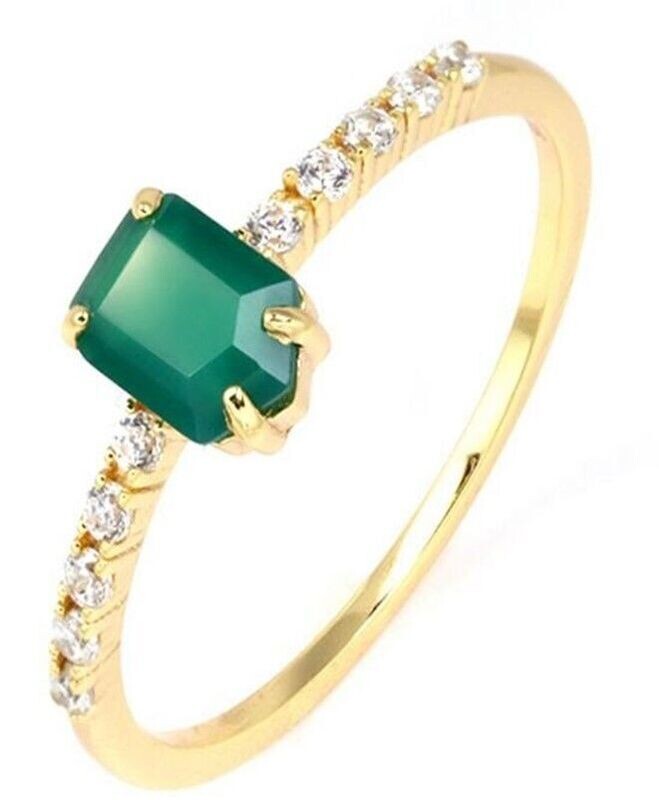 WOMEN'S FASHION 14 CARATS  GOLD PLATED  RING,   WITH CUBIC ZIRCONIA AND GREEN AGATE STONE - GS 2114