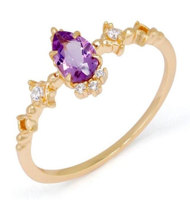 WOMEN'S FASHION  14 CARATS  GOLD PLATED  RING, WITH CUBIC ZIRCONIA AND AMETHYST STONE - GS2169