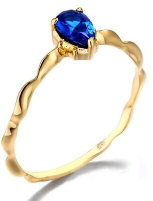 WOMEN'S FASHION 14 CARATS   GOLD PLATED  RING, WITH BLUE SPINEL STONE   - GS2129