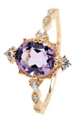 WOMEN'S FASHION 14 CARATS  GOLD  PLATED RING,  WITH CUBIC ZIRCONIA AND  AMETHYST  STONE - GS2121