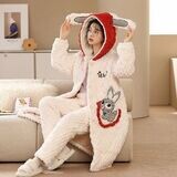 WOMEN'S WARM HOODED LONG HOUSECOAT AND TROUSER SET