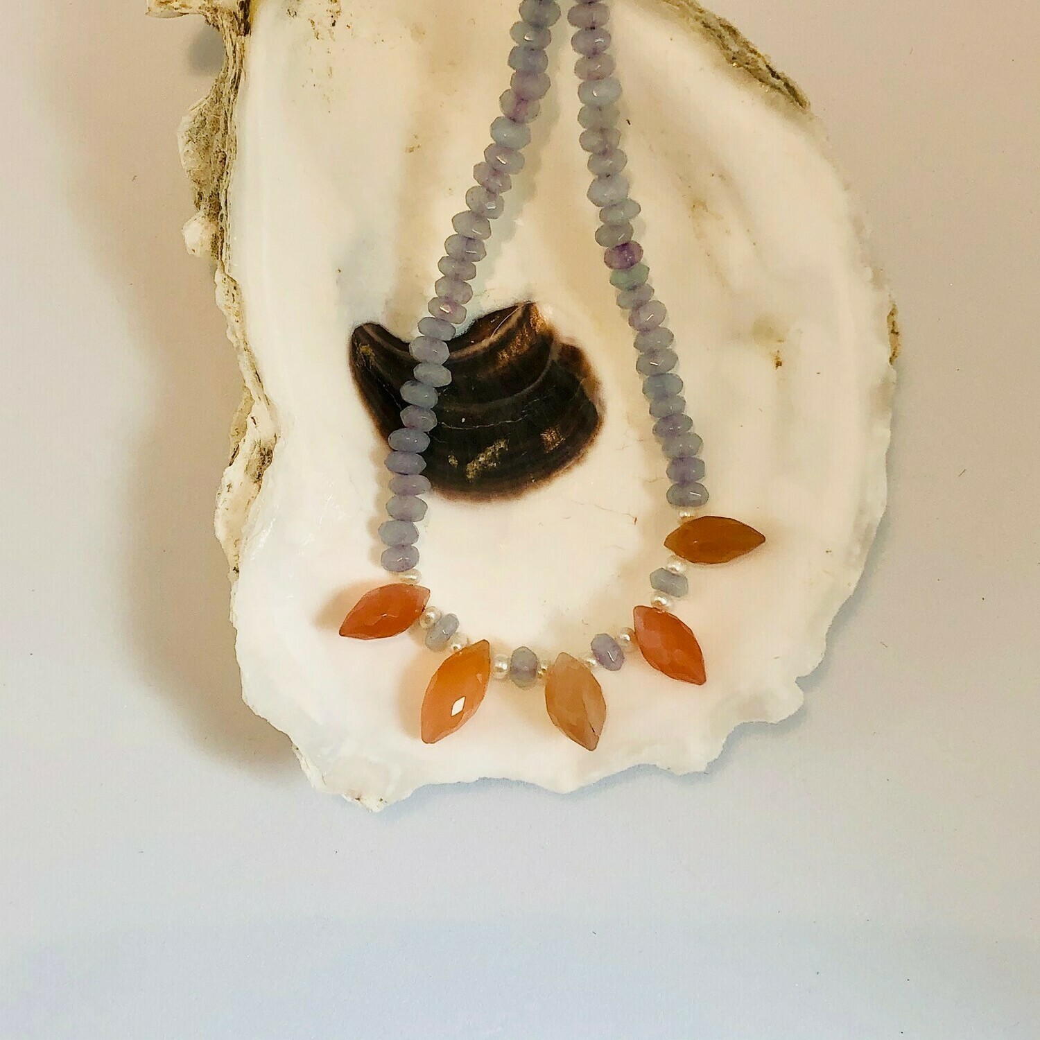 NT Peach Moonstone, Pearl & Chalcedony Necklace