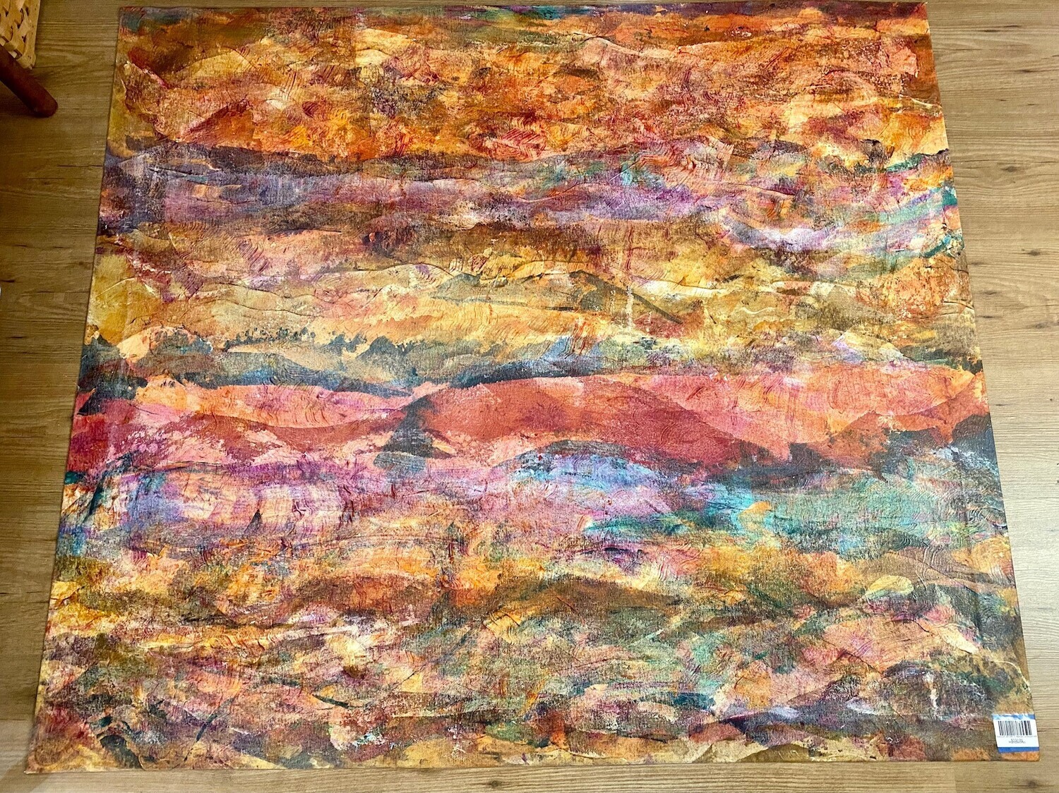 Macurdy Floorcloth (49.5X43.5) Abstract Landscape (red/orange/purple/green)