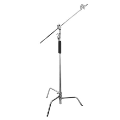 Flashpoint 10&#39; Turtle Base C-Stand Kit w/40&quot; Grip Arm &amp; 2 Gobo Heads and Baby Pin - Chrome
