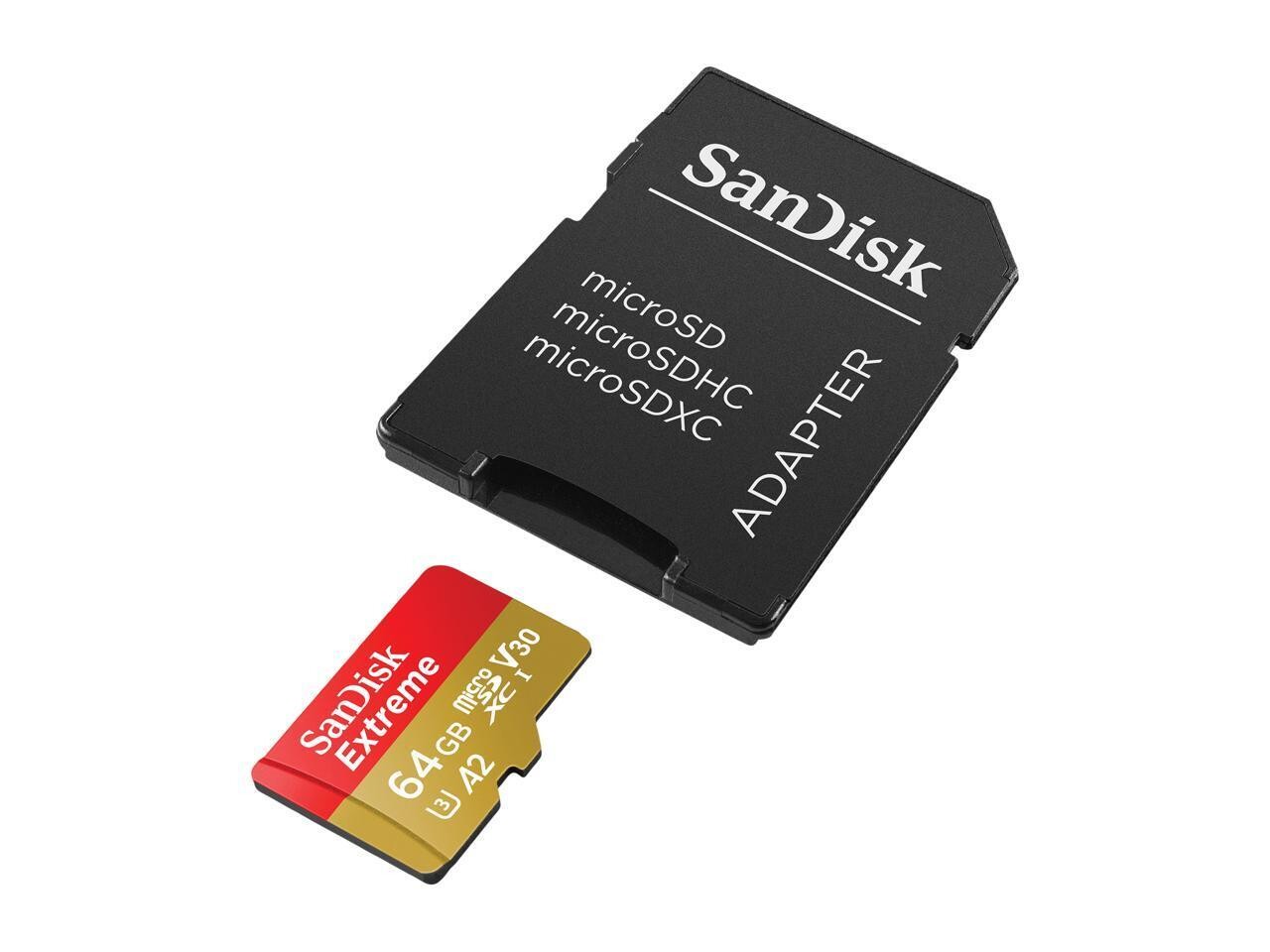 SanDisk 64GB Extreme microSDXC UHS-I/U3 A2 Memory Card with Adapter