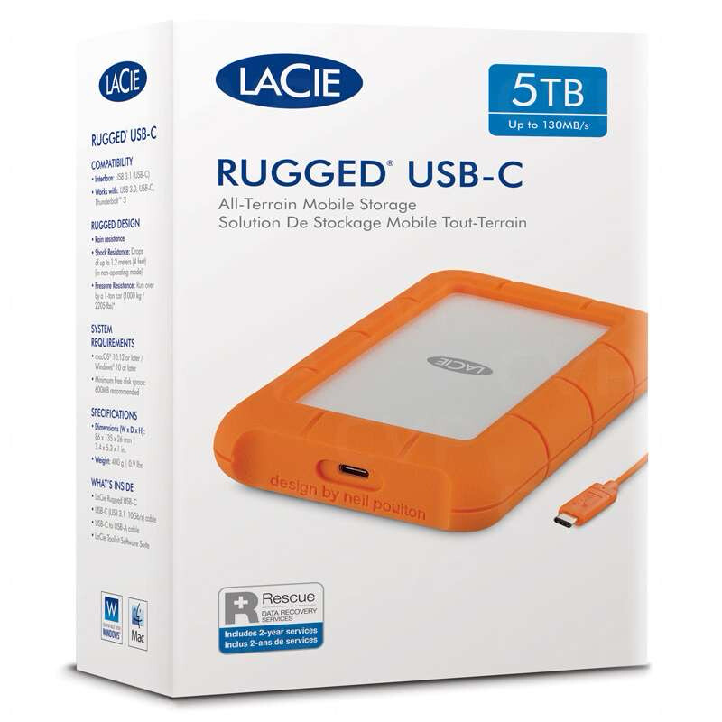LaCie 5TB Rugged USB 3.1 Gen 1 Type-C External Hard Drive
