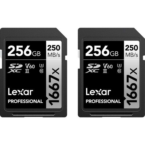 Lexar 256GB Professional 1667x UHS-II SDXC V60 Memory Cards (2-Pack)