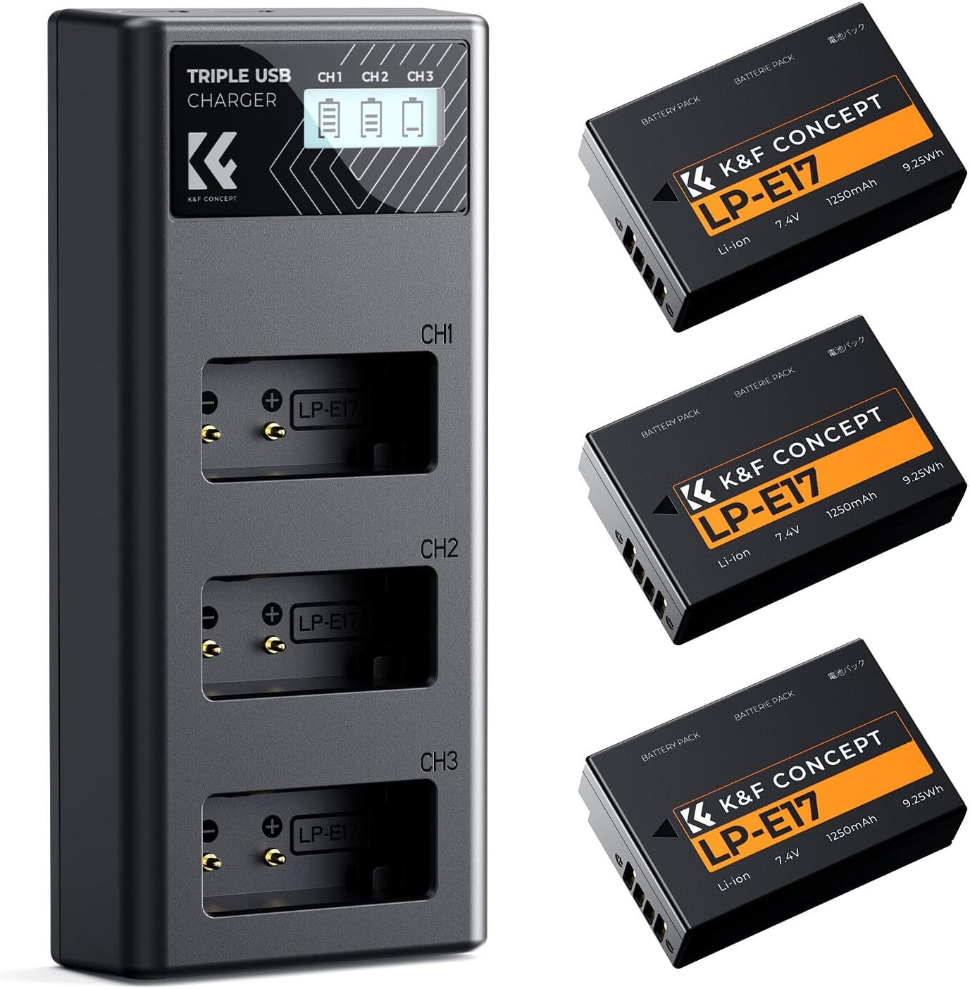 K&amp;F CONCEPT 3x LP-E17 Rechargeable Batteries and Charger for Canon