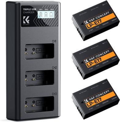 K&amp;F CONCEPT 3x LP-E17 Rechargeable Batteries and Charger for Canon