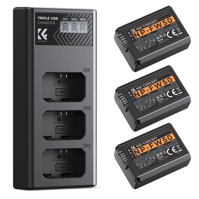 K&amp;F CONCEPT 3x NP-FW50 Rechargeable Batteries and Charger for Sony