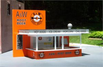 A&W ROOT BEER STAND, precut styrene, with signage & interior detail; (Twin Whistle kit).