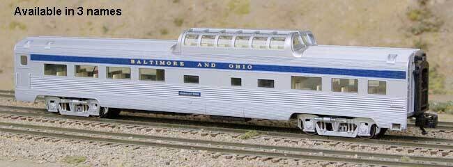 BUDD VISTADOME CAR; B&O; "MOONLIGHT"; Highrail; satin-silver