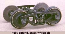 TRUCKS, #820-H, FRICTION-BEARING, BETTENDORF  FREIGHT ; 4-WHEEL, SPRUNG;  HIGHRAIL; brass wheels (pair)