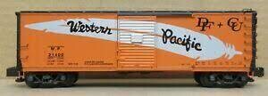 WESTERN PACIFIC / FEATHER  #21400; SHS #1025; New in box; STEEL REBUILT BOXCAR; Orange with silver feather.
