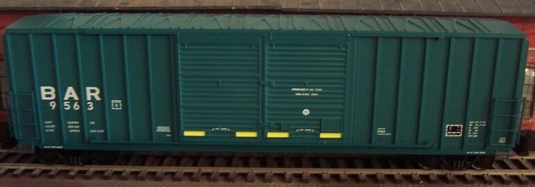 BAR  DOUBLE-DOOR 50' BOXCAR #9632  (Highrail plus scale wheelsets)