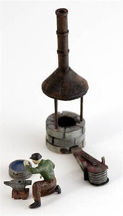 BLACKSMITH FORGE SET (multiple pieces); painted; MTS-377P