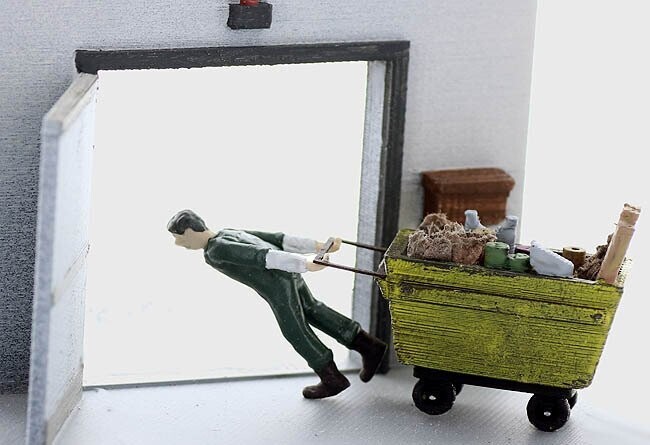 JANITOR  w/ Trash Cart , painted; MTS-FS494P