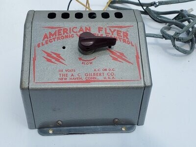 ELECTRONIC WHISTLE CONTROL; (1950)( works with 324, 334, 362) Unusual red-print version; Untested; needs new cord. Boxed. (JC)