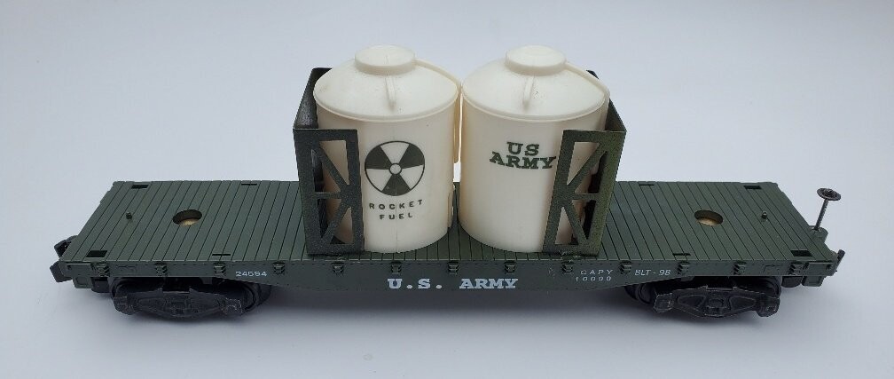 US ARMY  ROCKET FUEL TRANSPORT FLAT CAR; Army-green; new; KC; (Gilbert style; after-market)