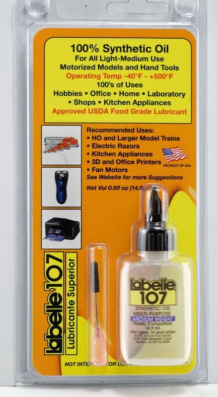 LABELLE 107 SYNTHETIC MEDIUM OIL with PTFE for Large-Scale couplers.; 15 ml;  (See NOTES)