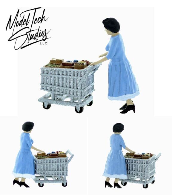 LADY PUSHING GROCERY CART; finished; MTS-FS699P;  (1 left)