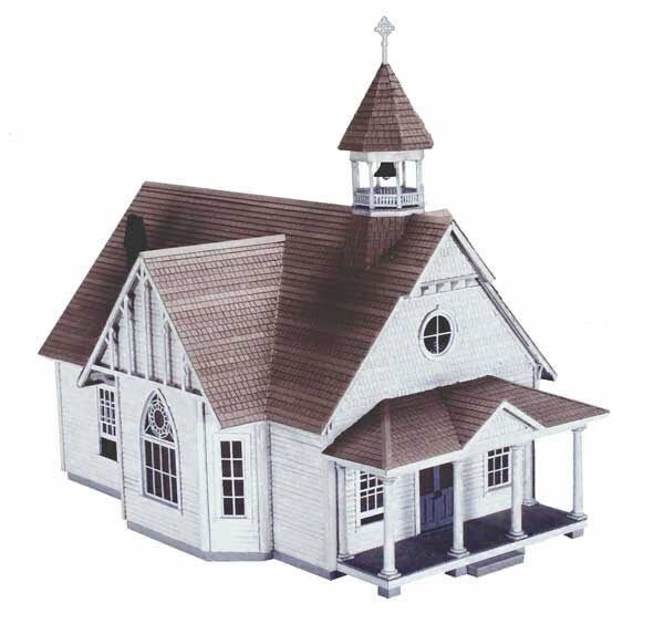 "CRANBERRY CHURCH" laser-cut kit with details; RAGGS TO RICHES Kit # CCH. Footprint: 6" x 9.5 "