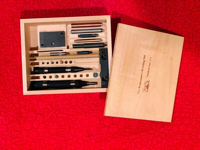BRAKEMAN'S SUPER-RIVETER 001: COMPLETE BR & BSR TOOL SET for S-gauge repairs, in wood storage box