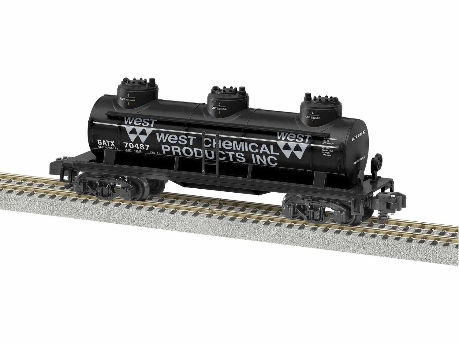 WEST CHEMICAL 3-DOME TANK CAR #70487; 2019; MIB; (1 only)