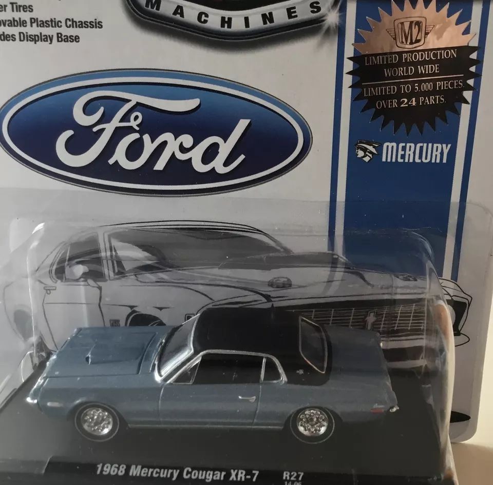 MERCURY. 1968 COUGAR XR-7; blue with black roof;  new in original M2 packaging;  have 1 only.